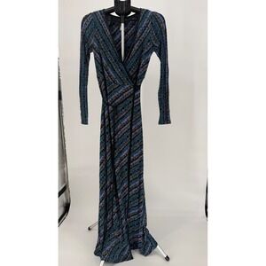 Free‎ People Vintage Style Wrap Maxi Dress S Boho Cottagecore Long Sleeve Floral